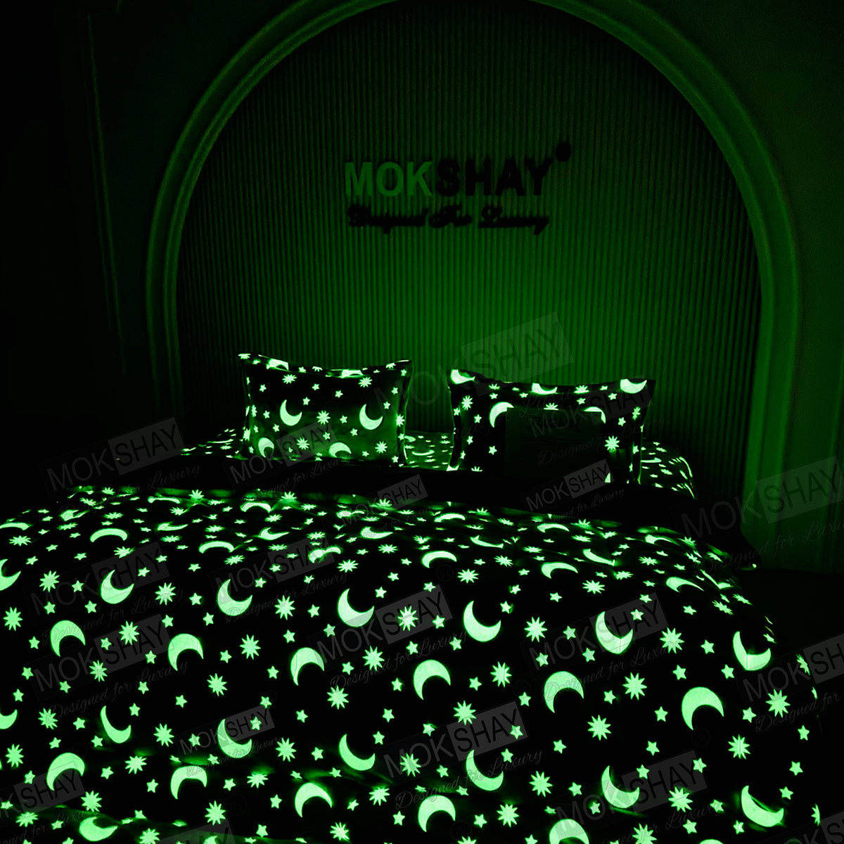 JUGNU •  GLOW PRINT GLOW IN THE DARK  WARM BEDSHEET SET { 1+2 }
