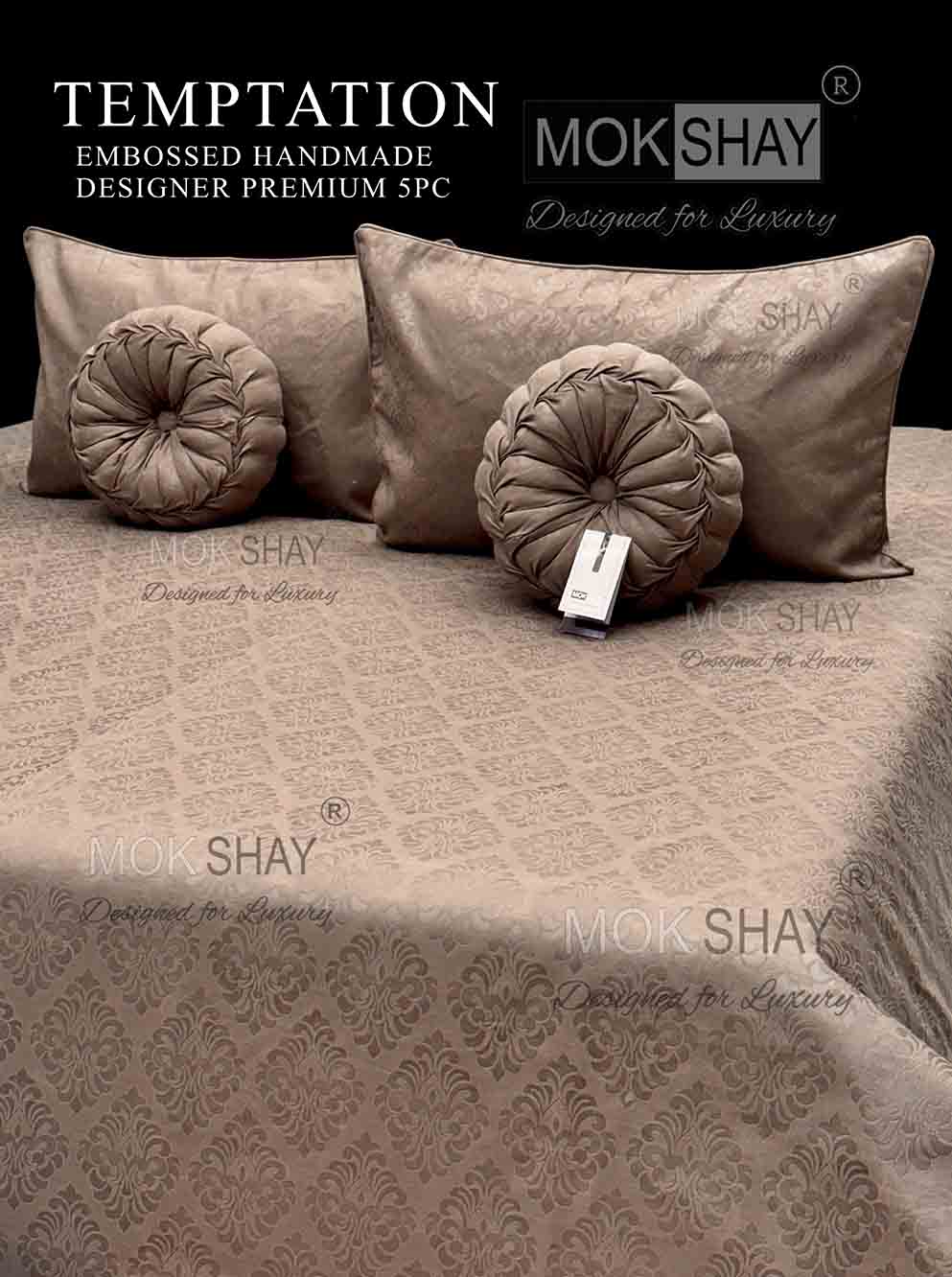 TEMPTATION • PREMIUM SELF EMBOSSED SOLID PRINT DESIGNER HANDMADE CUSHION 5PIECE BEDDING SET