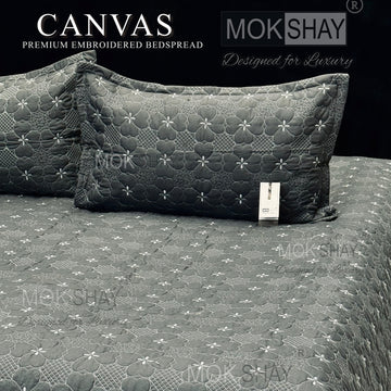 CANVAS • PREMIUM HEAVY HAND EMBROIDERED & MULTI QUILTED  BEDCOVER SET