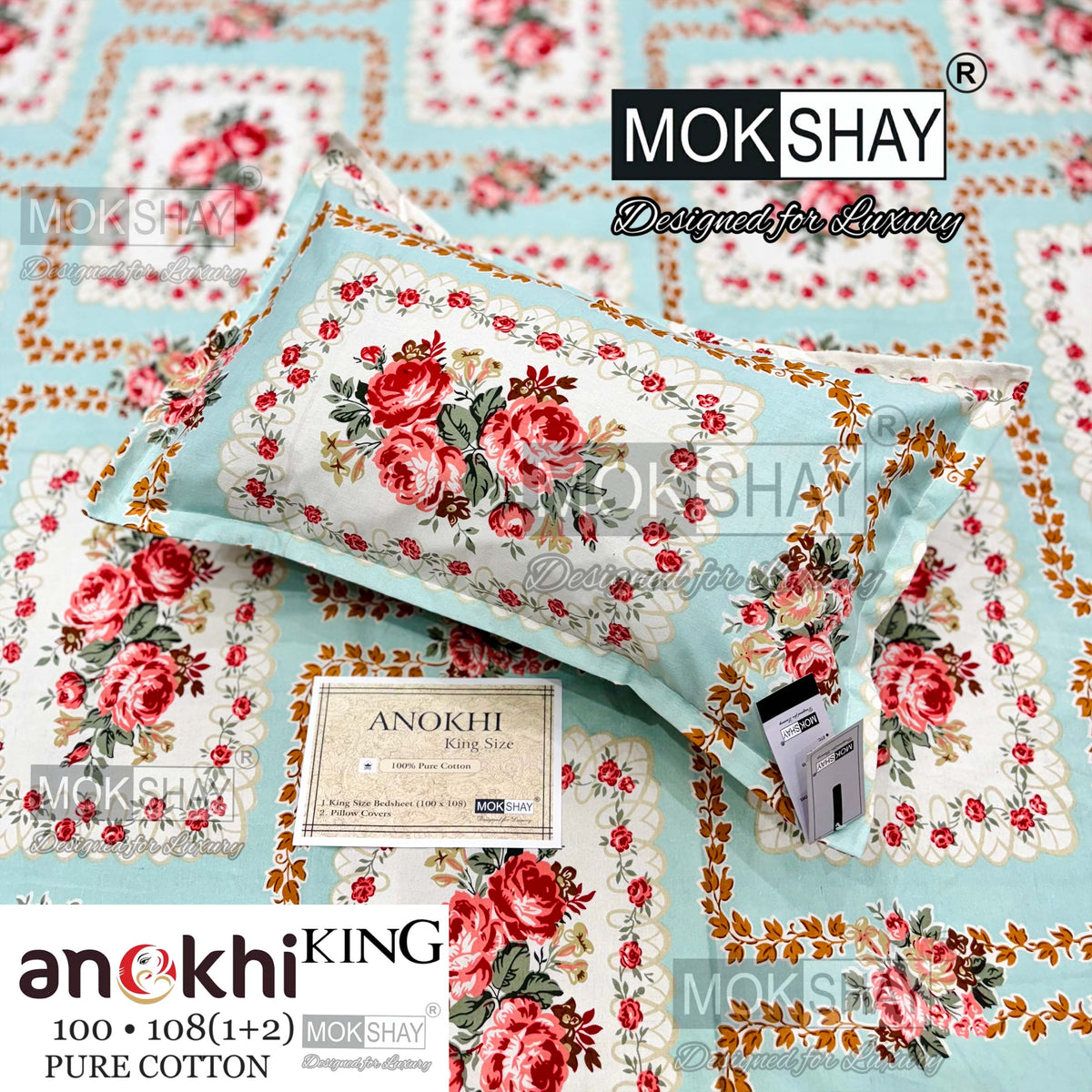 ANOKHI KING SIZE PURE COTTON BEDSHEET SET { 1+2 }