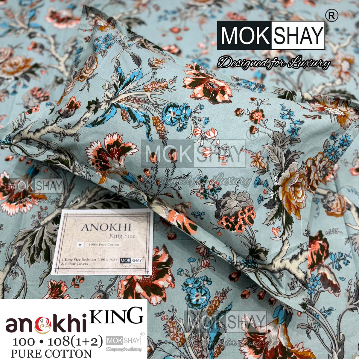 ANOKHI KING SIZE PURE COTTON BEDSHEET SET { 1+2 }