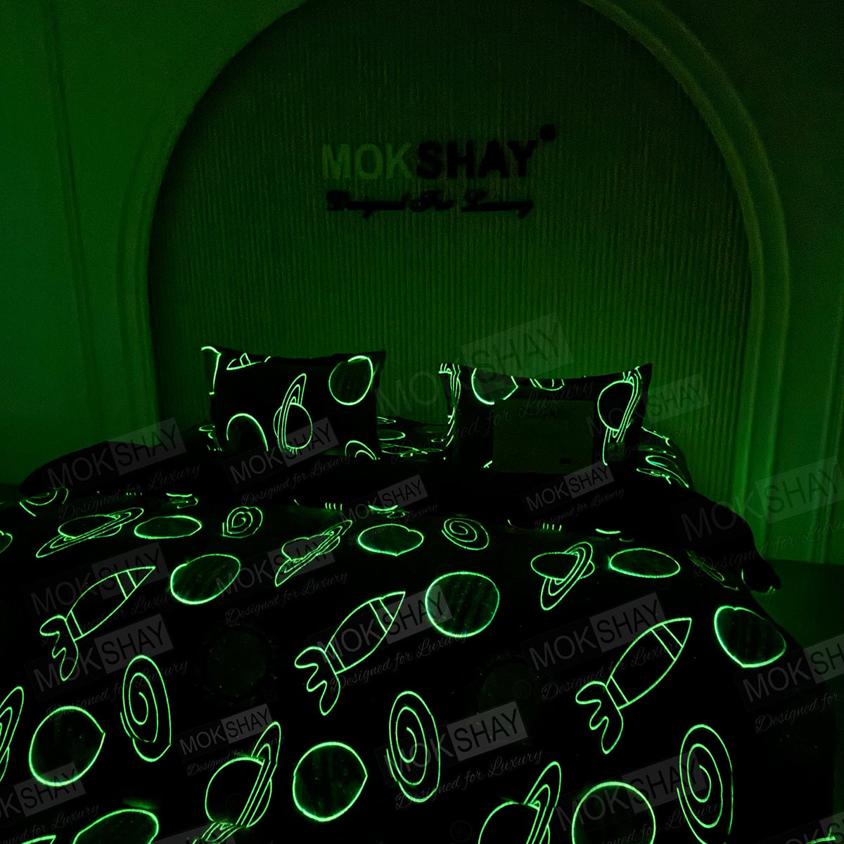 JUGNU •  GLOW PRINT GLOW IN THE DARK  WARM BEDSHEET SET { 1+2 }
