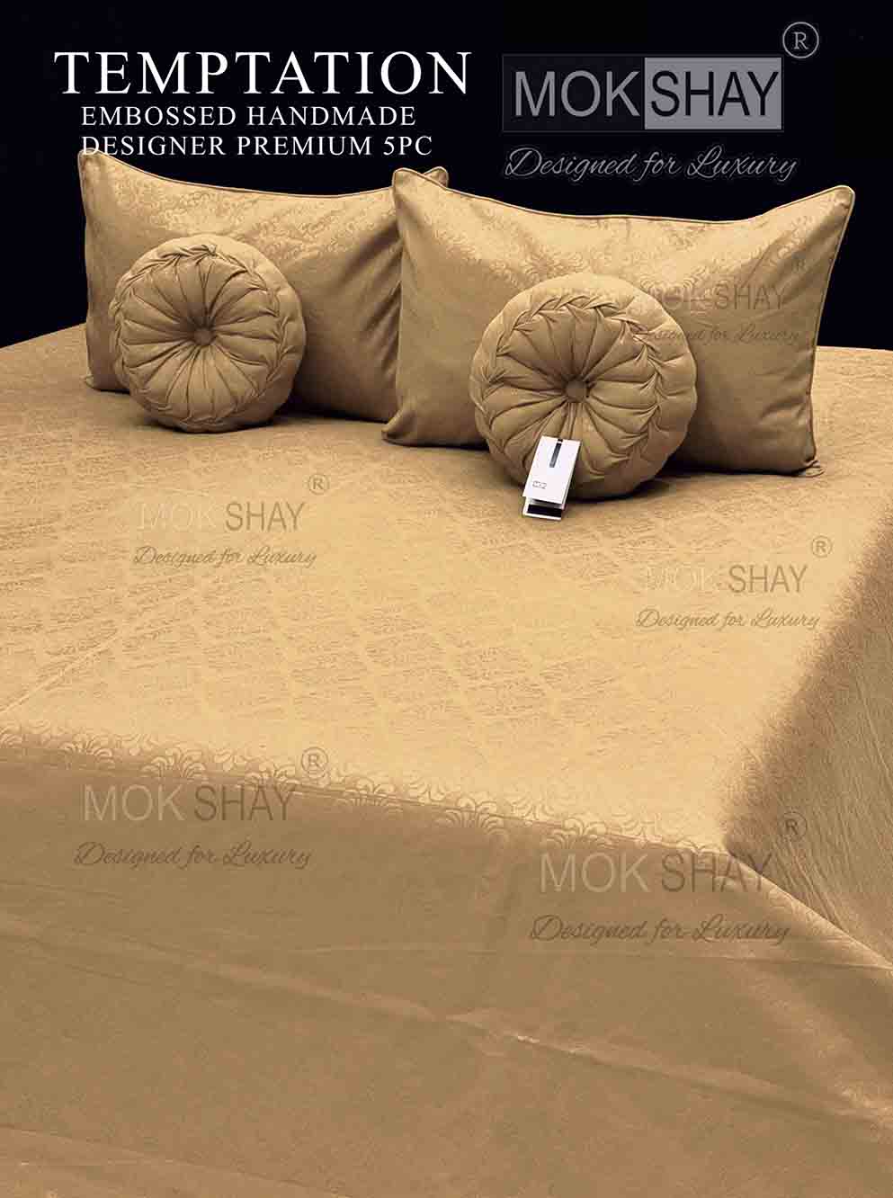 TEMPTATION • PREMIUM SELF EMBOSSED SOLID PRINT DESIGNER HANDMADE CUSHION 5PIECE BEDDING SET