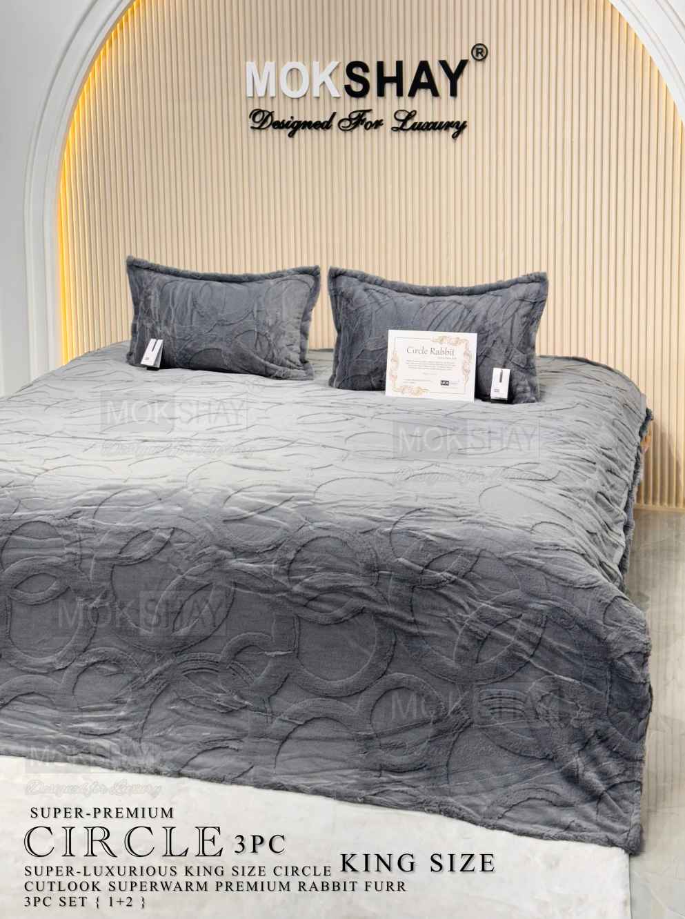 CIRCLE RABBIT • PREMIUM 500GSM CUTLOOK IMPORTED RABBIT FURR WARM ANTISKID BEDSHEET SET
