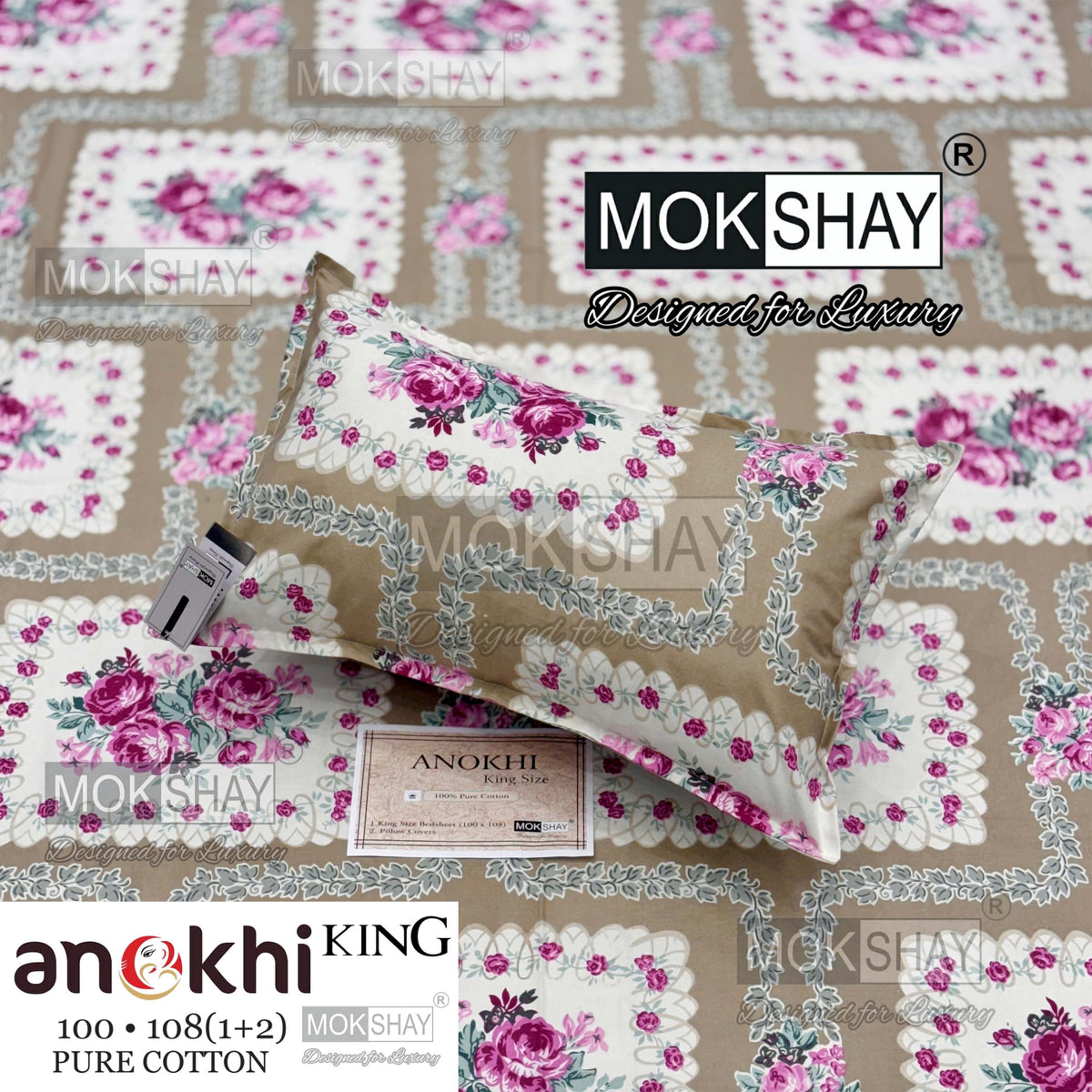 ANOKHI KING SIZE PURE COTTON BEDSHEET SET { 1+2 }