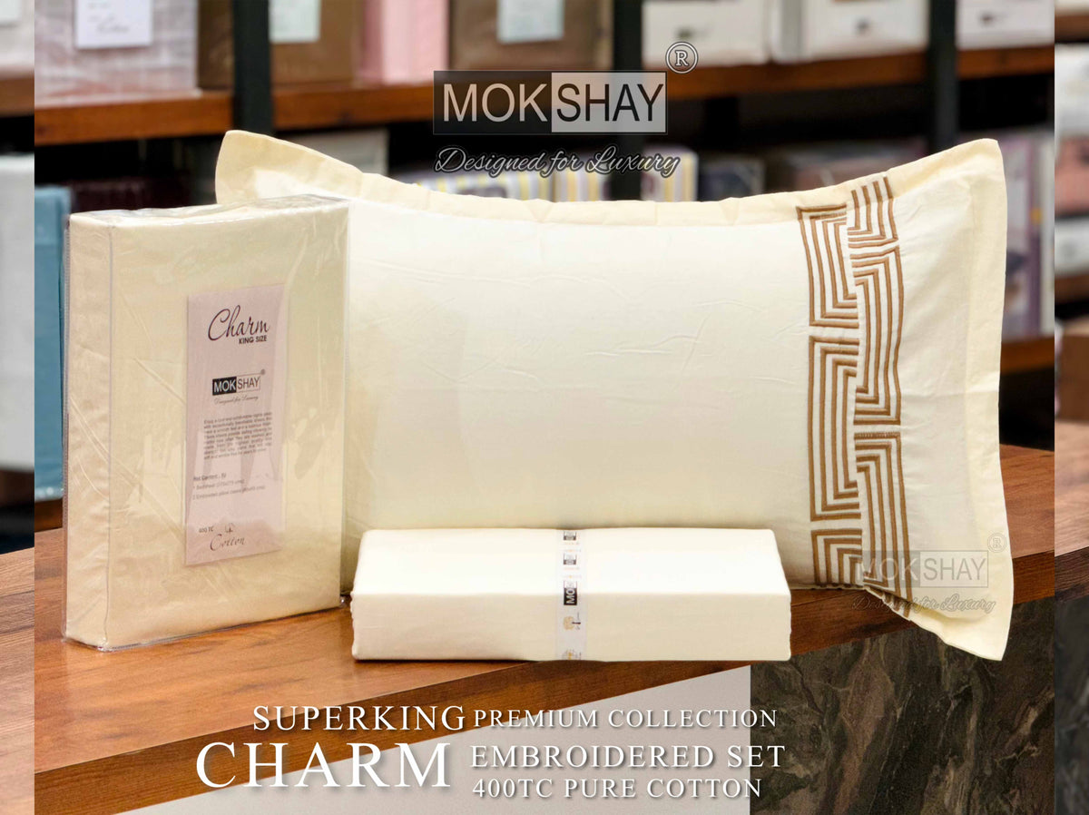 CHARM • HAND EMBROIDERED PURE COTTON 400TC SOLID PREMIUM BEDSPREAD