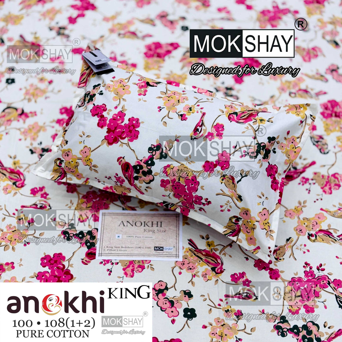 ANOKHI KING SIZE PURE COTTON BEDSHEET SET { 1+2 }