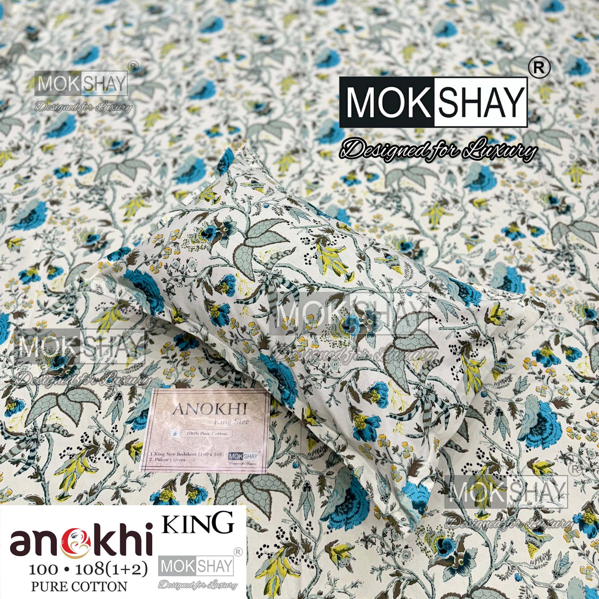 ANOKHI KING SIZE PURE COTTON BEDSHEET SET { 1+2 }