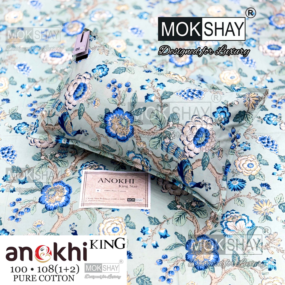 ANOKHI KING SIZE PURE COTTON BEDSHEET SET { 1+2 }