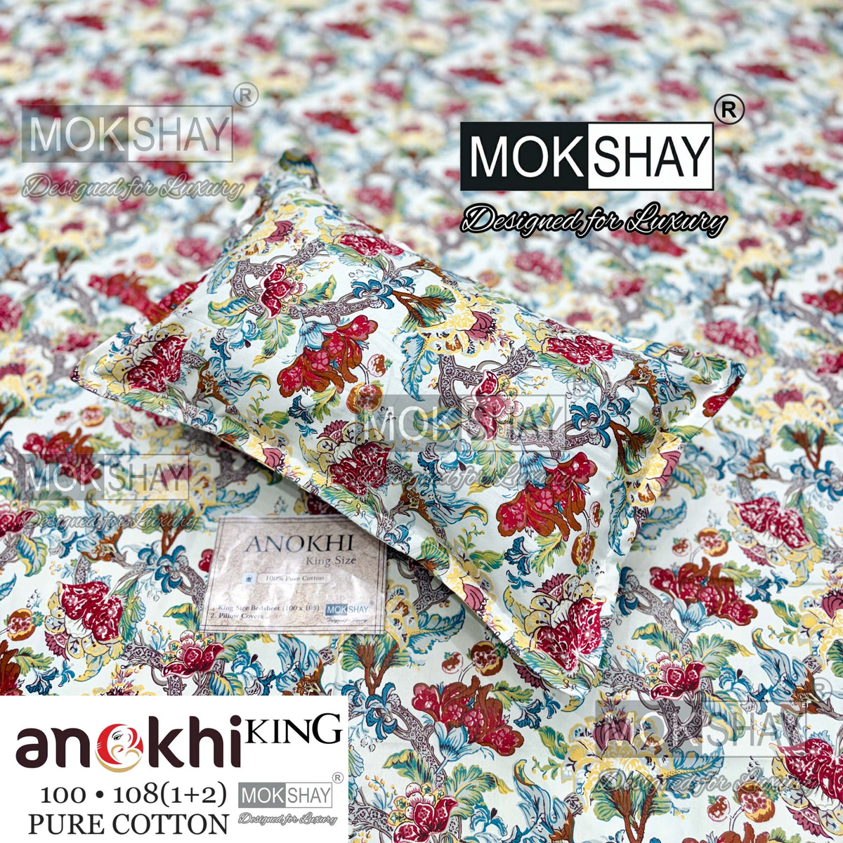 ANOKHI KING SIZE PURE COTTON BEDSHEET SET { 1+2 }