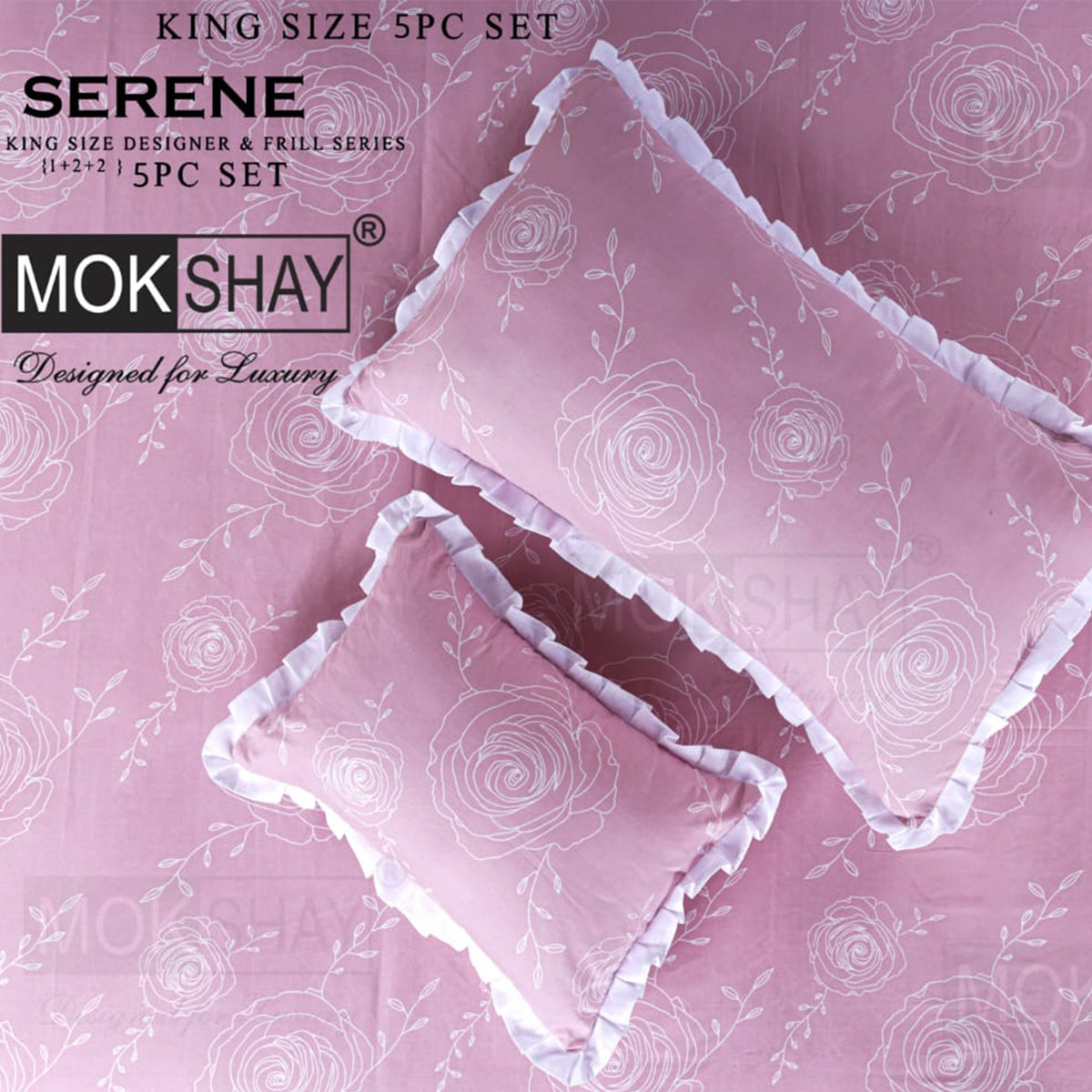 SERENE • PREMIUM KING SIZE DESIGNER FRILL SERIES 5PIECE BEDDING SET { 1+2+2 }