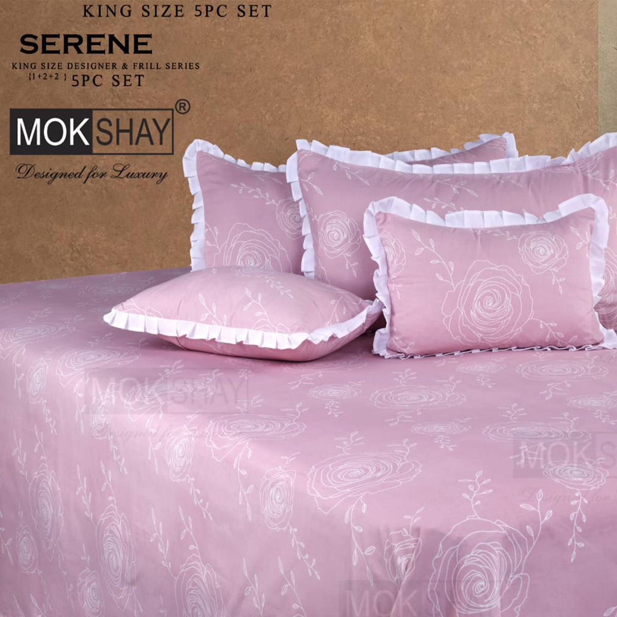 SERENE • PREMIUM KING SIZE DESIGNER FRILL SERIES 5PIECE BEDDING SET { 1+2+2 }