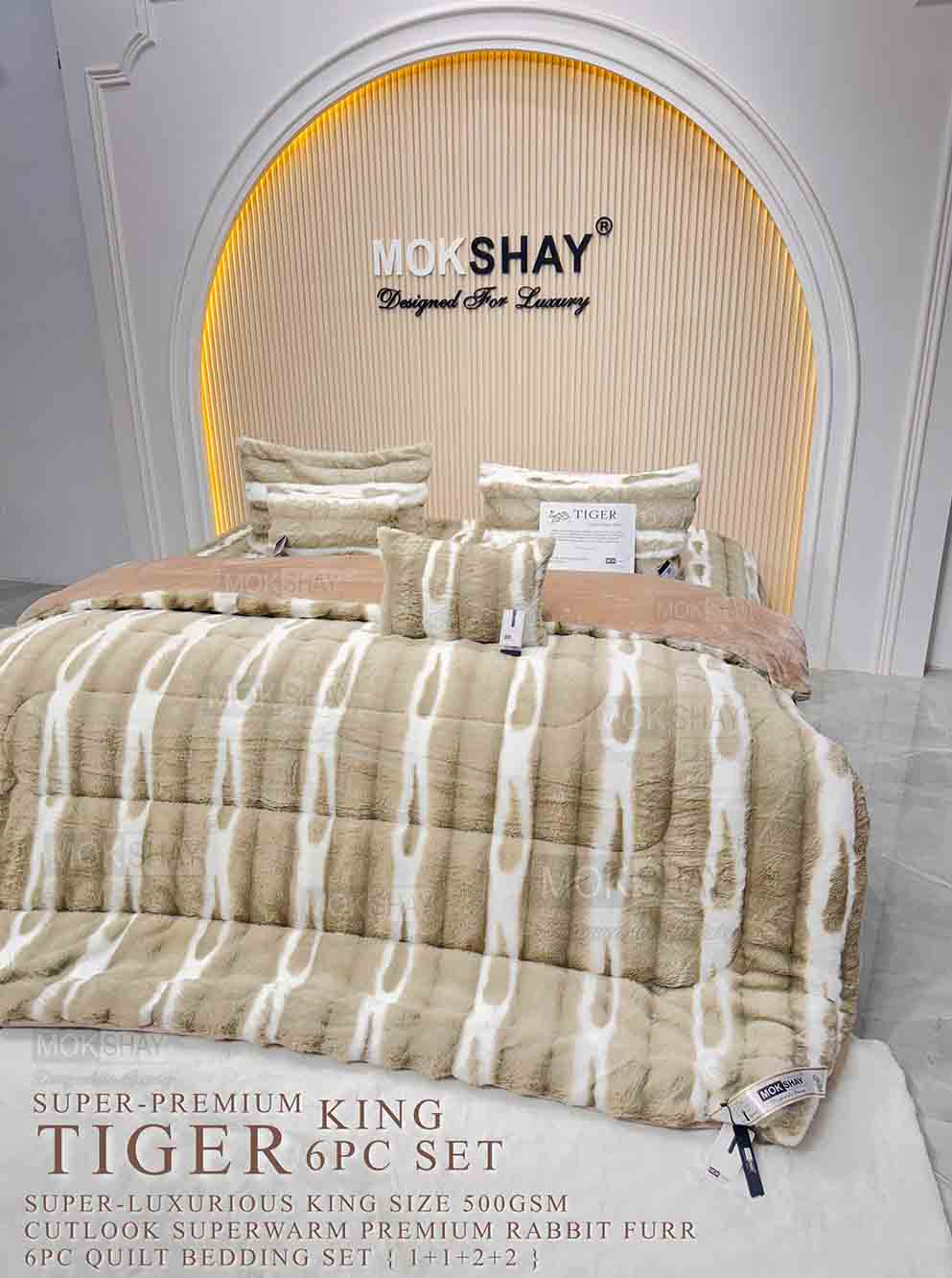 TIGER KING RAJAI 6PC SET • 500GSM KOREAN RABBIT FURR SUPER-LUXURIOUS WINTER QUILT / RAJAI 6PIECE BEDDING SET