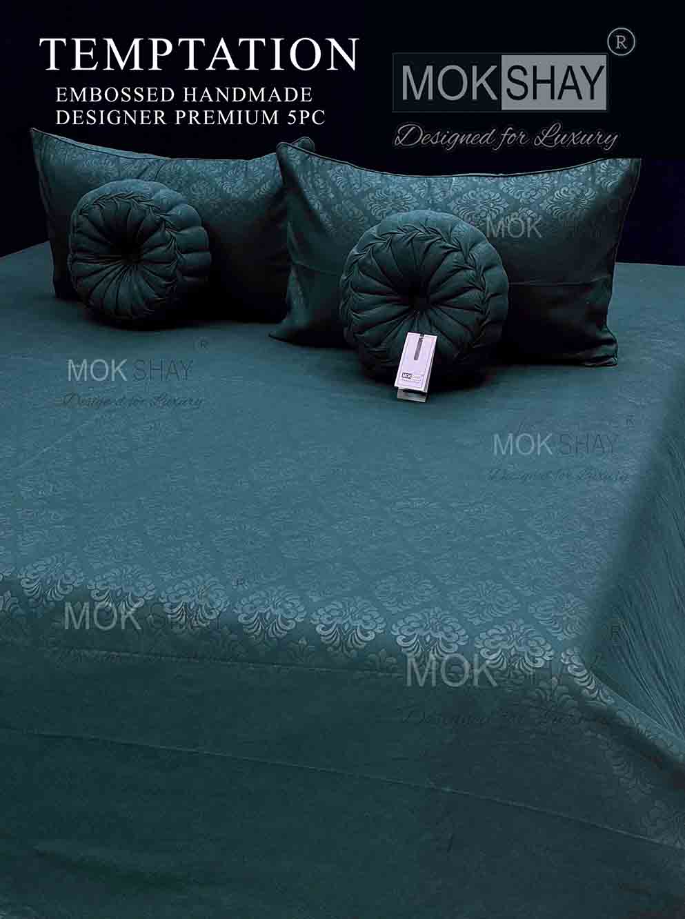 TEMPTATION • PREMIUM SELF EMBOSSED SOLID PRINT DESIGNER HANDMADE CUSHION 5PIECE BEDDING SET