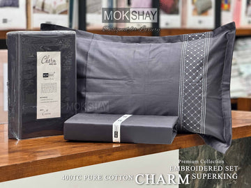CHARM • HAND EMBROIDERED PURE COTTON 400TC SOLID PREMIUM BEDSPREAD