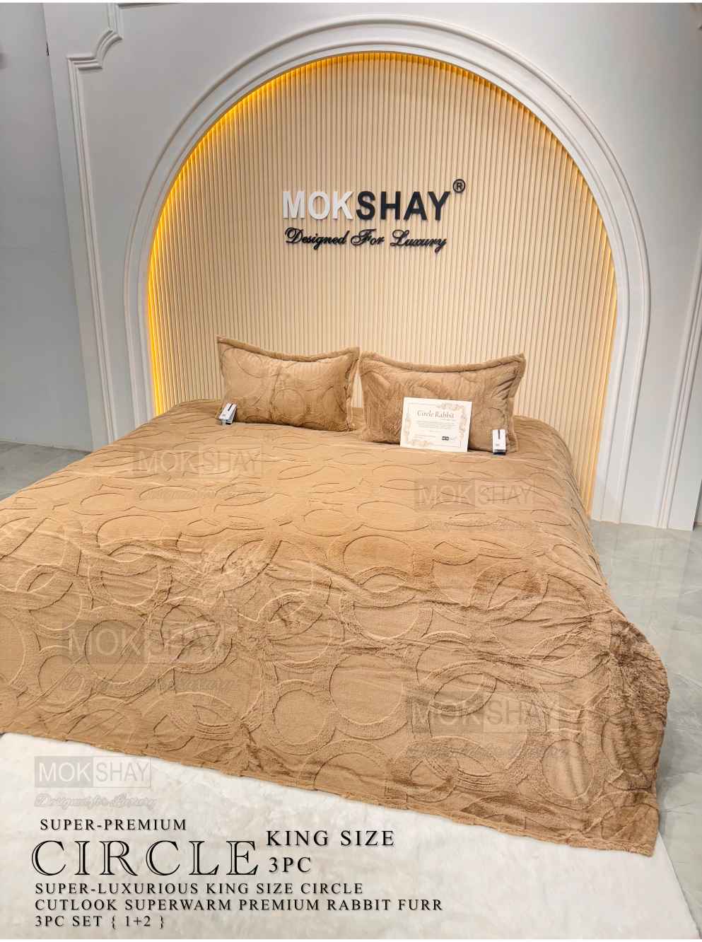 CIRCLE RABBIT • PREMIUM 500GSM CUTLOOK IMPORTED RABBIT FURR WARM ANTISKID BEDSHEET SET