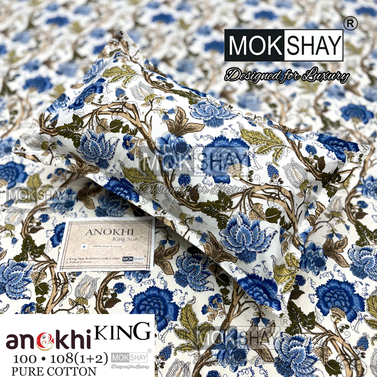 ANOKHI KING SIZE PURE COTTON BEDSHEET SET { 1+2 }