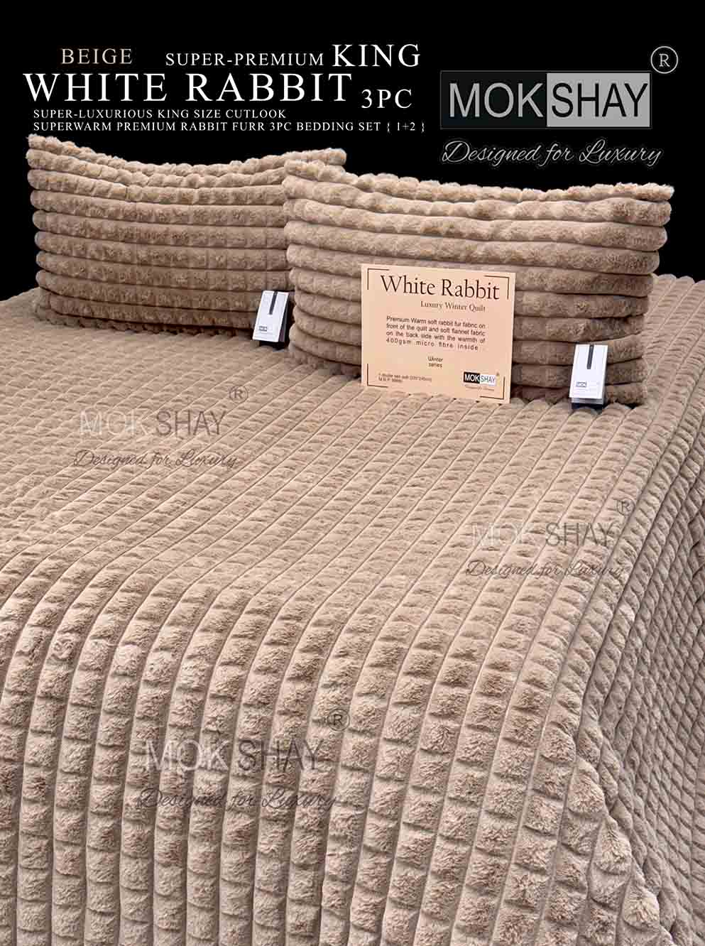 WHITE RABBIT • 600GSM KOREAN RABBIT FURR • SUPER-LUXURIOUS CUTLOOK SUPERWARM WINTER BEDSHEET SET { 1+2 }