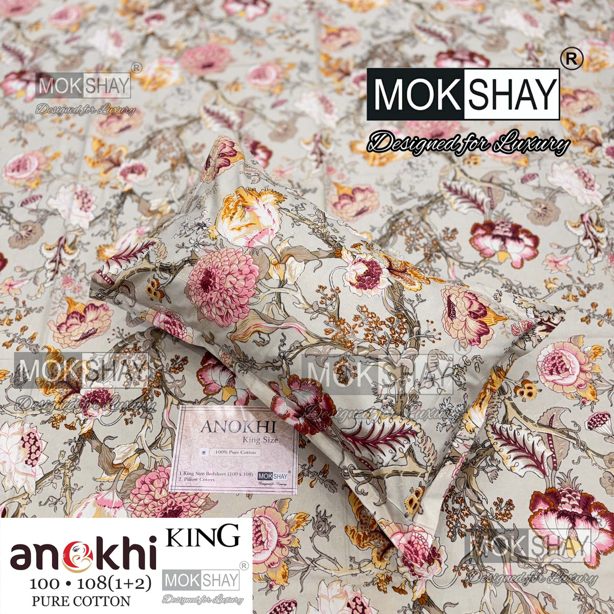 ANOKHI KING SIZE PURE COTTON BEDSHEET SET { 1+2 }