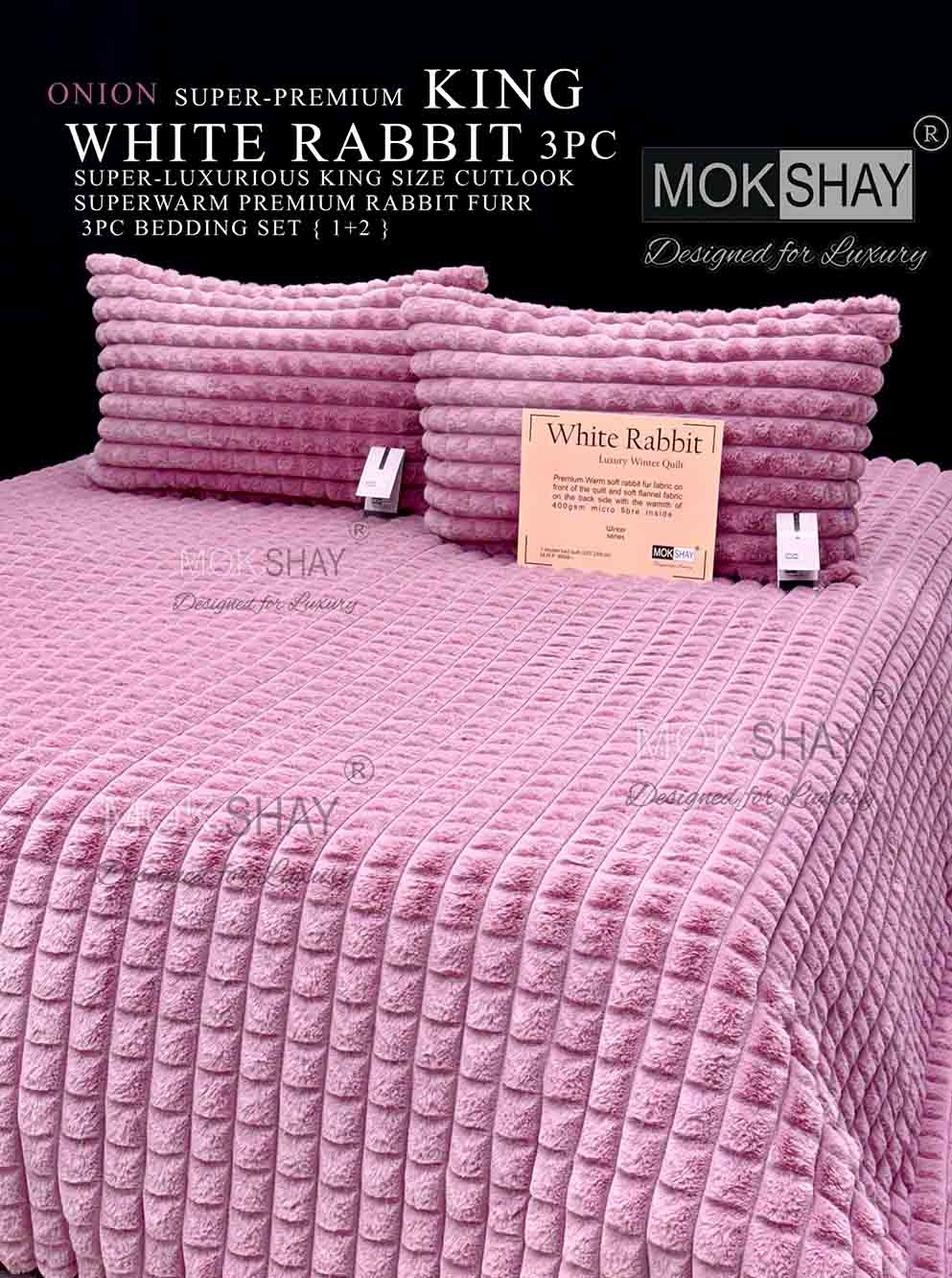 WHITE RABBIT • 600GSM KOREAN RABBIT FURR • SUPER-LUXURIOUS CUTLOOK SUPERWARM WINTER BEDSHEET SET { 1+2 }