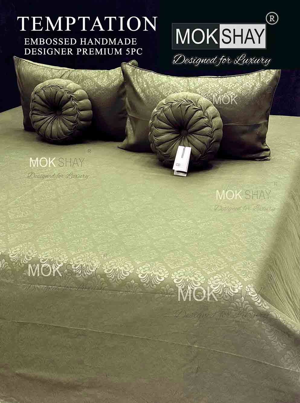 TEMPTATION • PREMIUM SELF EMBOSSED SOLID PRINT DESIGNER HANDMADE CUSHION 5PIECE BEDDING SET