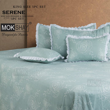 SERENE • PREMIUM KING SIZE DESIGNER FRILL SERIES 5PIECE BEDDING SET { 1+2+2 }