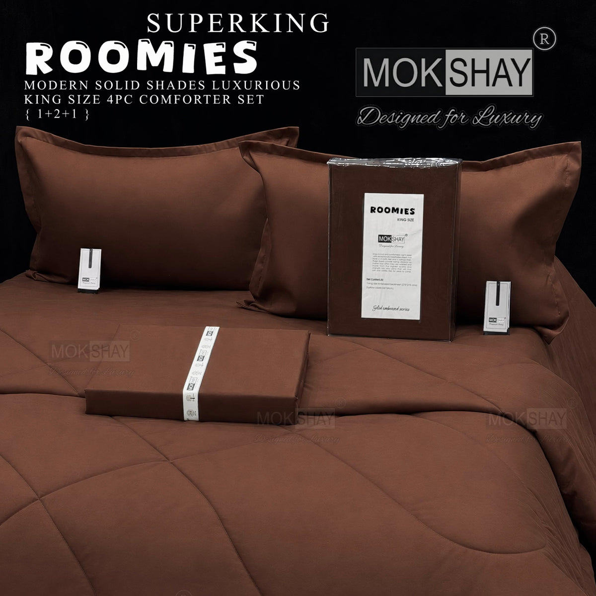 ROOMIES • PREMIUM KING SIZE MODERN SOLID PASTEL SHADES 4PIECE COMFORTER SET { 1+2+1 }