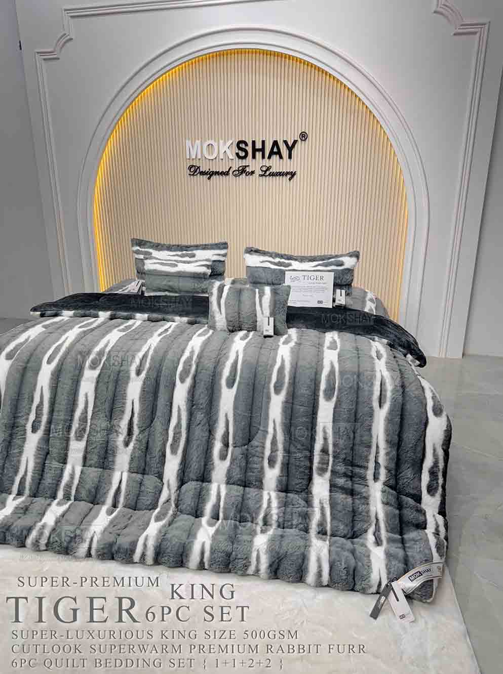 TIGER KING RAJAI 6PC SET • 500GSM KOREAN RABBIT FURR SUPER-LUXURIOUS WINTER QUILT / RAJAI 6PIECE BEDDING SET