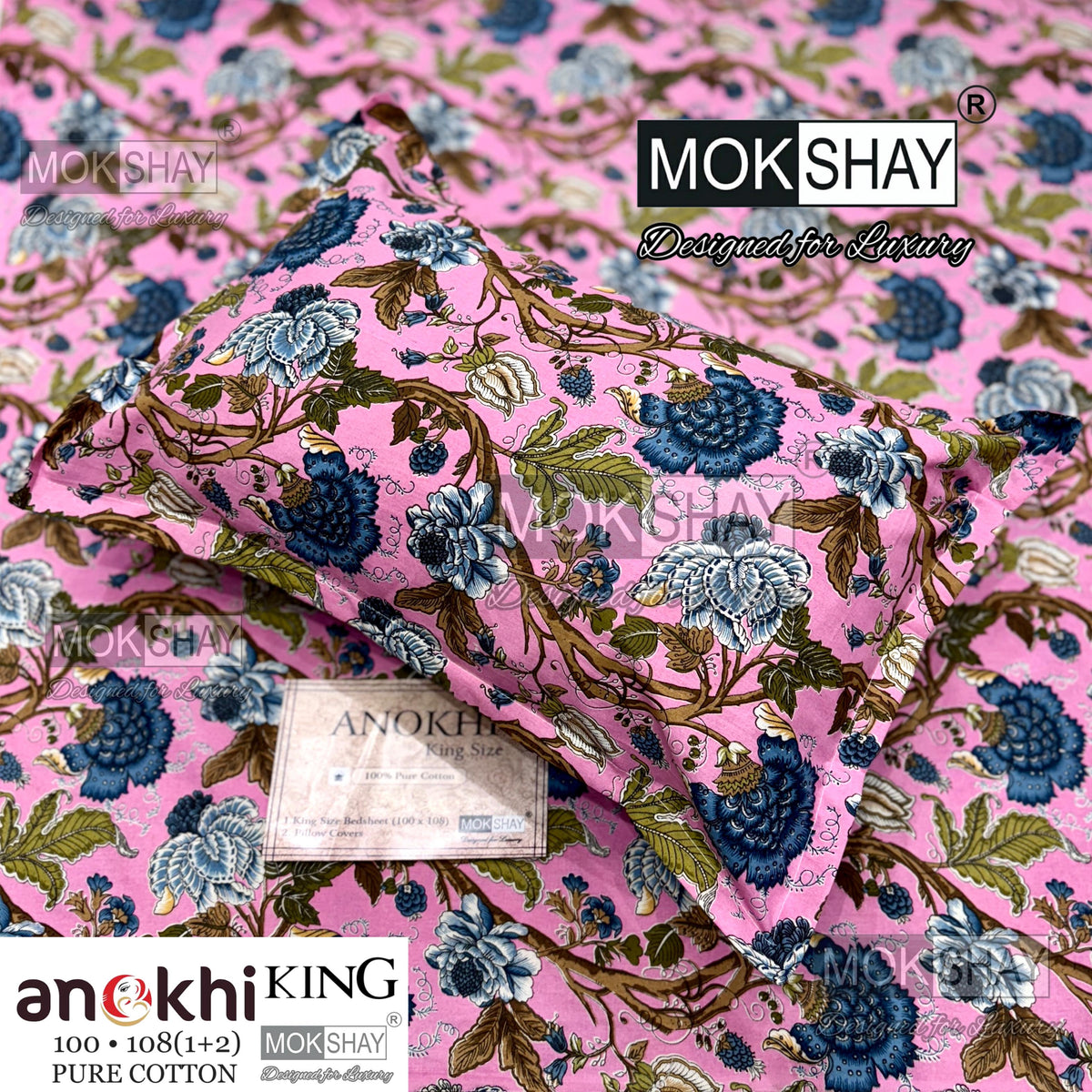ANOKHI KING SIZE PURE COTTON BEDSHEET SET { 1+2 }