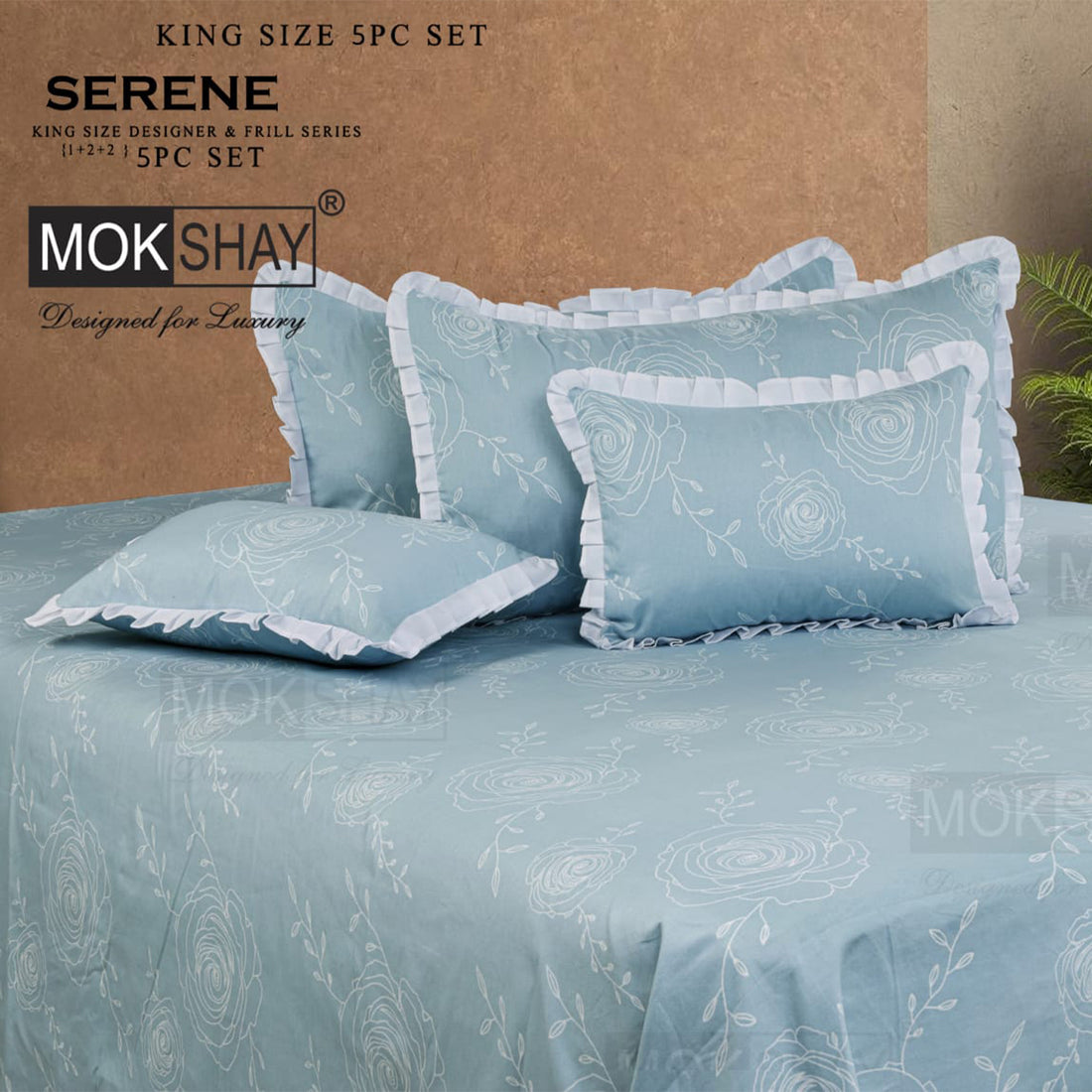 SERENE • PREMIUM KING SIZE DESIGNER FRILL SERIES 5PIECE BEDDING SET { 1+2+2 }