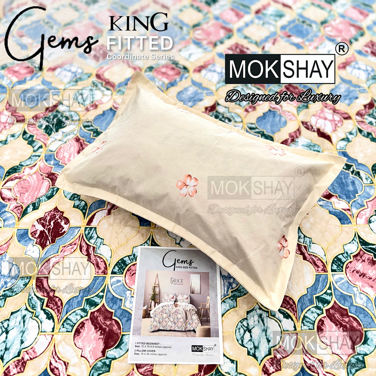 GEMS • KING SIZE 360° ELASTIC FITTED BEDSHEET SET { 1+2 }