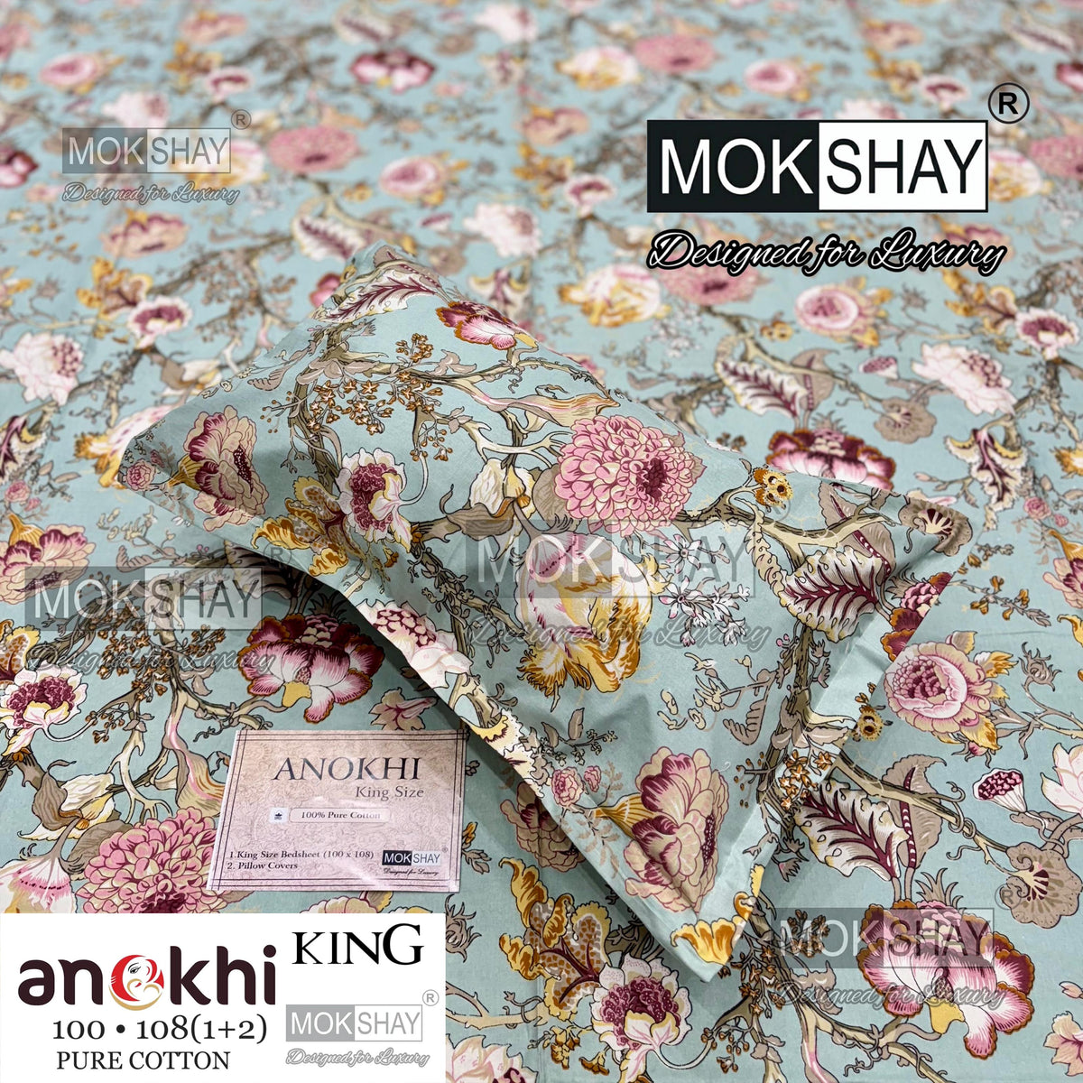 ANOKHI KING SIZE PURE COTTON BEDSHEET SET { 1+2 }