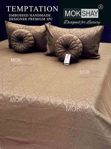 TEMPTATION • PREMIUM SELF EMBOSSED SOLID PRINT DESIGNER HANDMADE CUSHION 5PIECE BEDDING SET