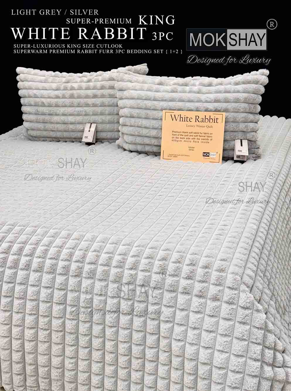 WHITE RABBIT • 600GSM KOREAN RABBIT FURR • SUPER-LUXURIOUS CUTLOOK SUPERWARM WINTER BEDSHEET SET { 1+2 }