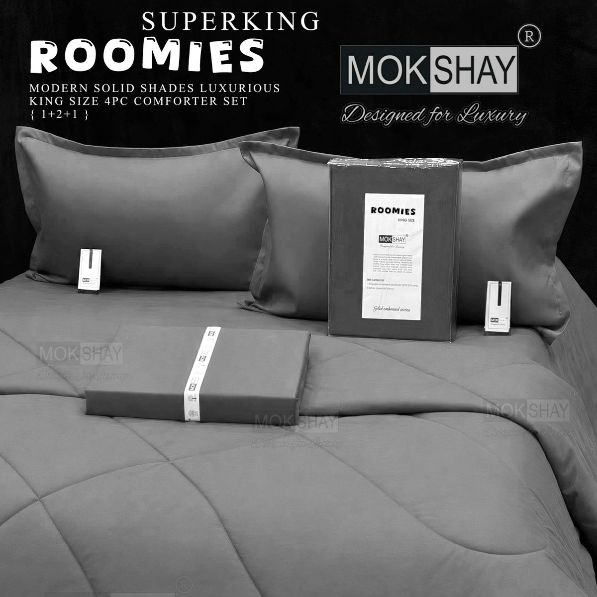 ROOMIES • PREMIUM KING SIZE MODERN SOLID PASTEL SHADES 4PIECE COMFORTER SET { 1+2+1 }