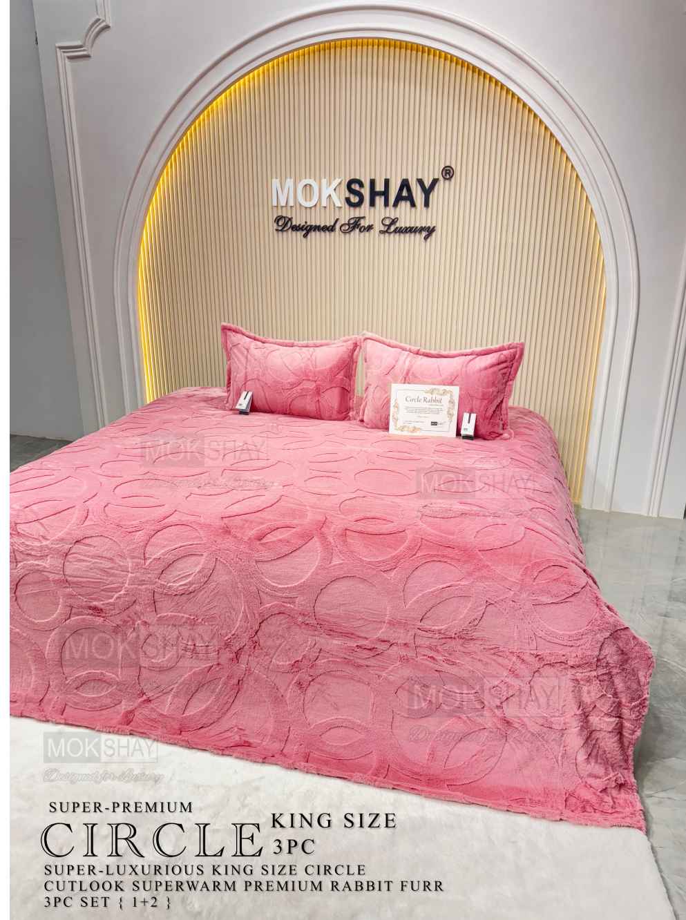 CIRCLE RABBIT • PREMIUM 500GSM CUTLOOK IMPORTED RABBIT FURR WARM ANTISKID BEDSHEET SET