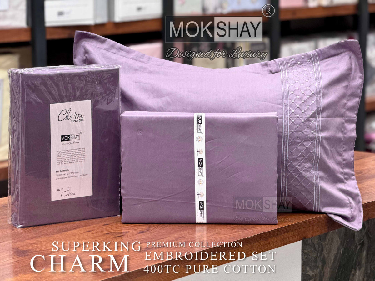 CHARM • HAND EMBROIDERED PURE COTTON 400TC SOLID PREMIUM BEDSPREAD
