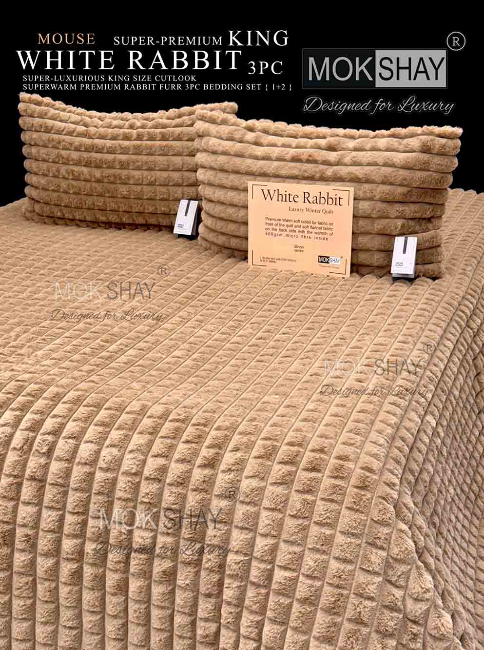 WHITE RABBIT • 600GSM KOREAN RABBIT FURR • SUPER-LUXURIOUS CUTLOOK SUPERWARM WINTER BEDSHEET SET { 1+2 }