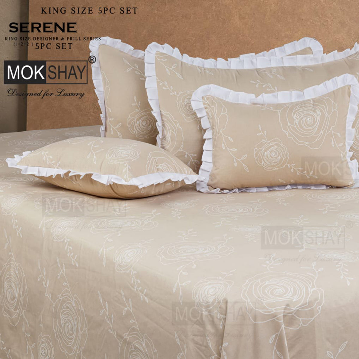 SERENE • PREMIUM KING SIZE DESIGNER FRILL SERIES 5PIECE BEDDING SET { 1+2+2 }