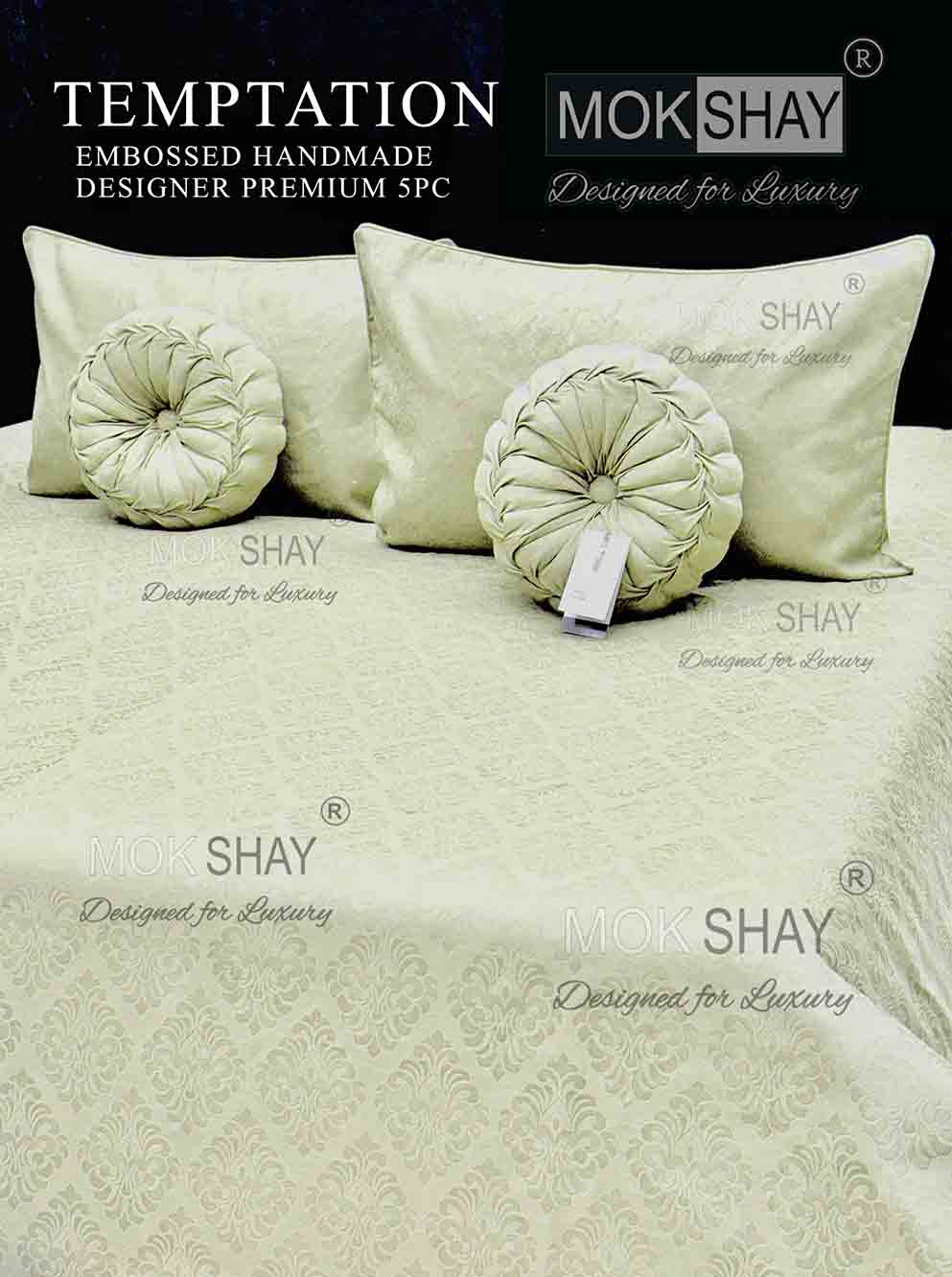 TEMPTATION • PREMIUM SELF EMBOSSED SOLID PRINT DESIGNER HANDMADE CUSHION 5PIECE BEDDING SET