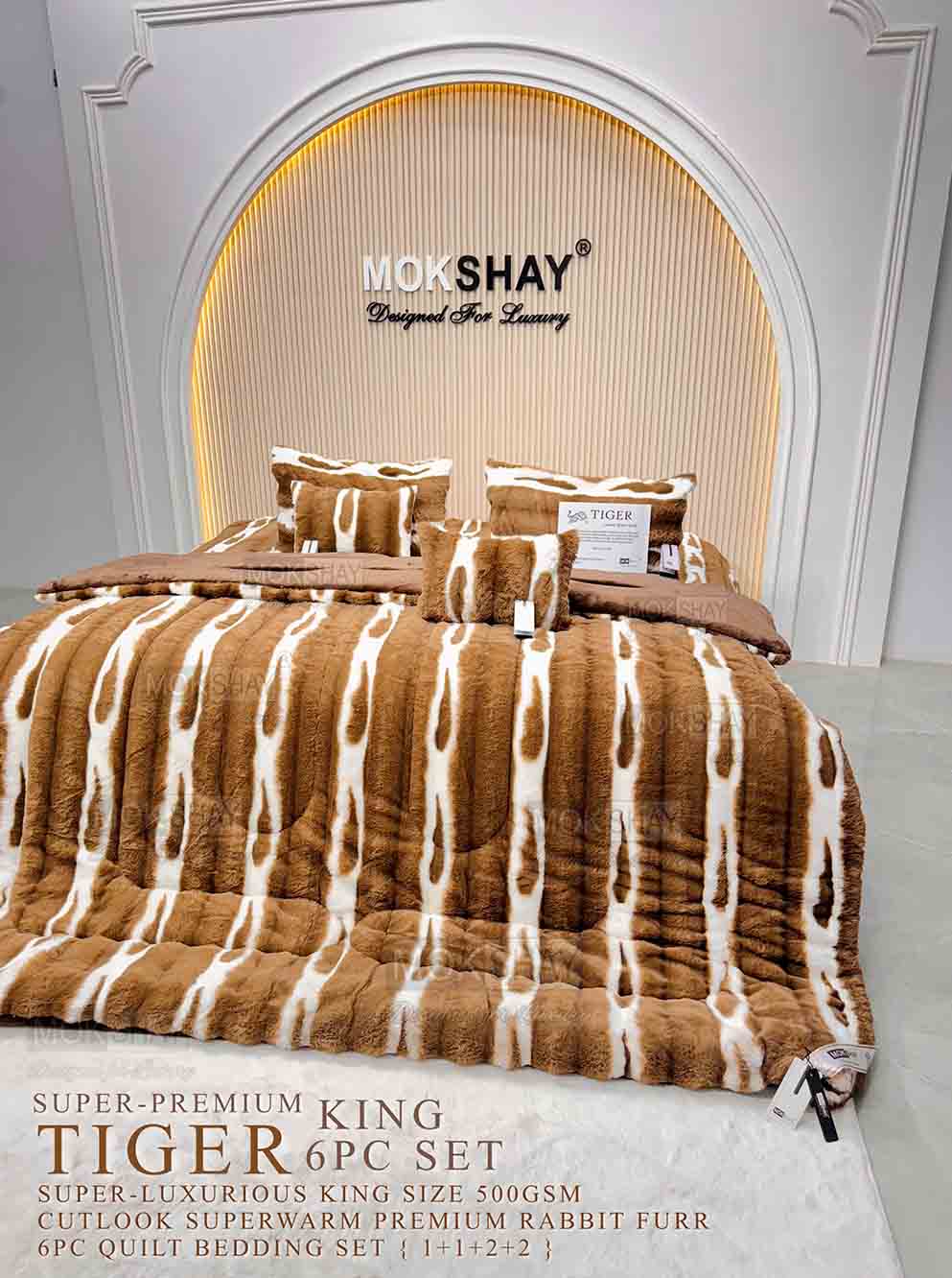 TIGER KING RAJAI 6PC SET • 500GSM KOREAN RABBIT FURR SUPER-LUXURIOUS WINTER QUILT / RAJAI 6PIECE BEDDING SET