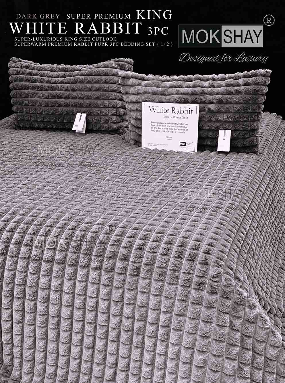 WHITE RABBIT • 600GSM KOREAN RABBIT FURR • SUPER-LUXURIOUS CUTLOOK SUPERWARM WINTER BEDSHEET SET { 1+2 }
