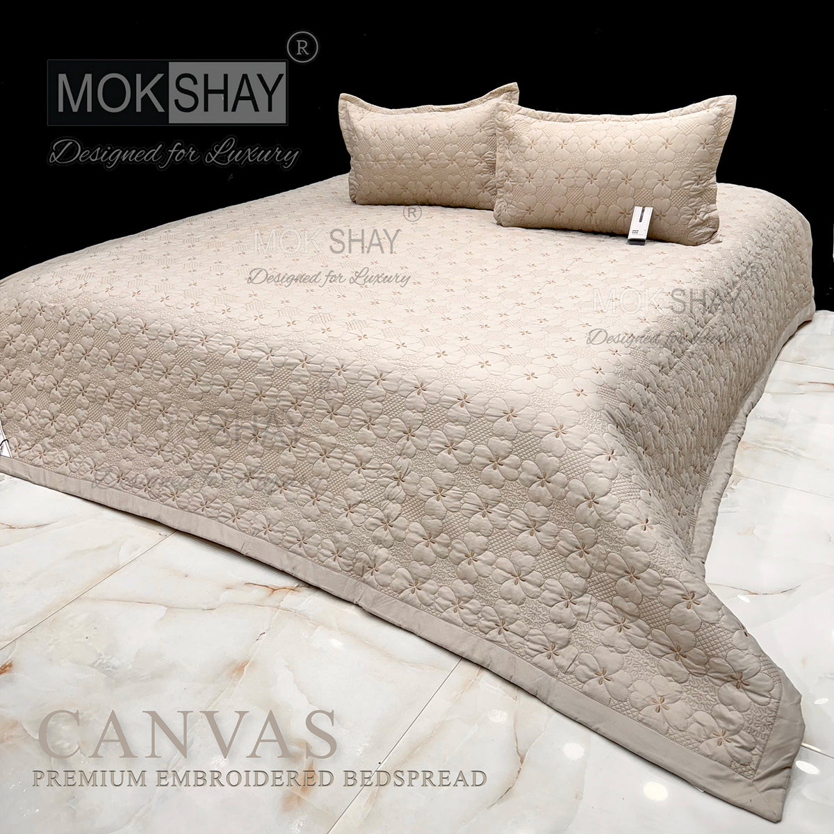 CANVAS • PREMIUM HEAVY HAND EMBROIDERED & MULTI QUILTED  BEDCOVER SET