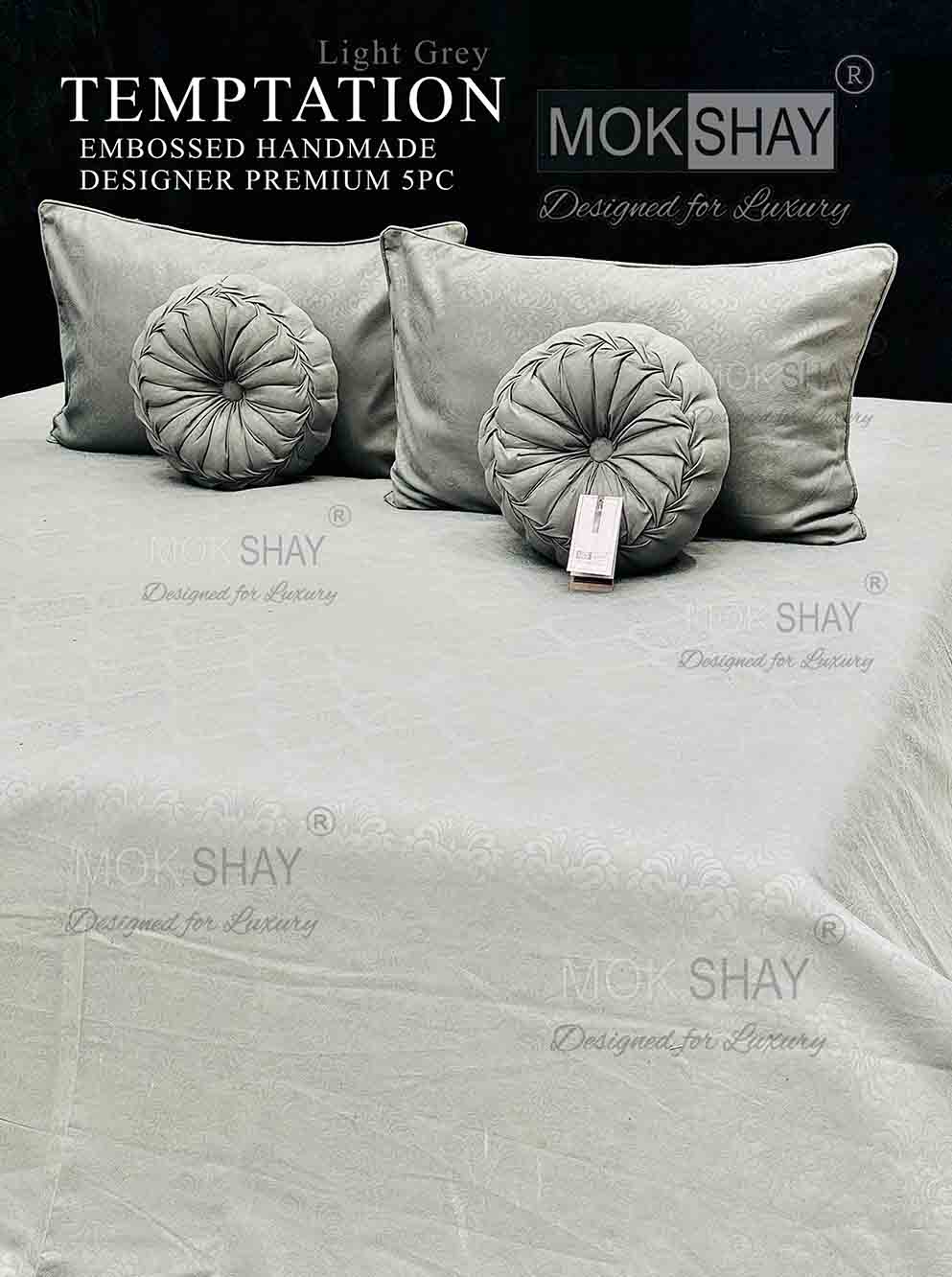 TEMPTATION • PREMIUM SELF EMBOSSED SOLID PRINT DESIGNER HANDMADE CUSHION 5PIECE BEDDING SET