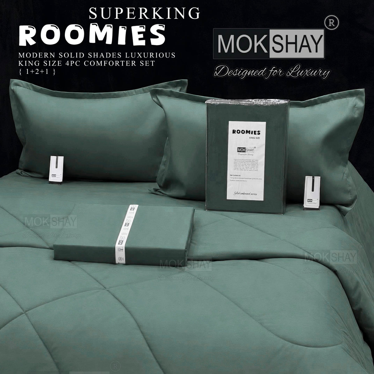 ROOMIES • PREMIUM KING SIZE MODERN SOLID PASTEL SHADES 4PIECE COMFORTER SET { 1+2+1 }