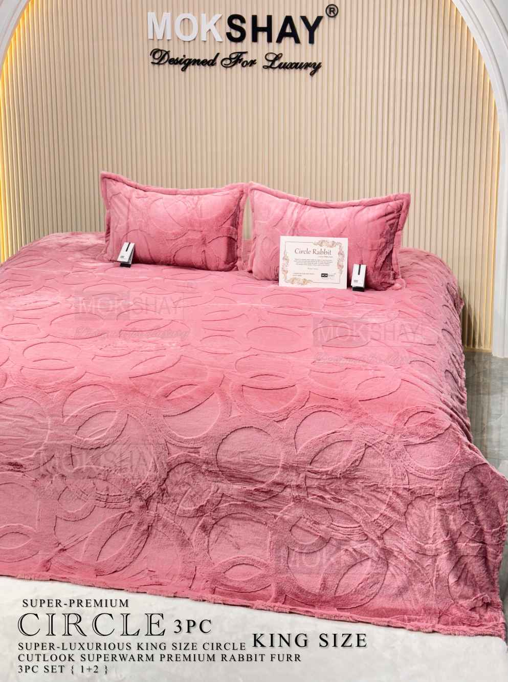 CIRCLE RABBIT • PREMIUM 500GSM CUTLOOK IMPORTED RABBIT FURR WARM ANTISKID BEDSHEET SET