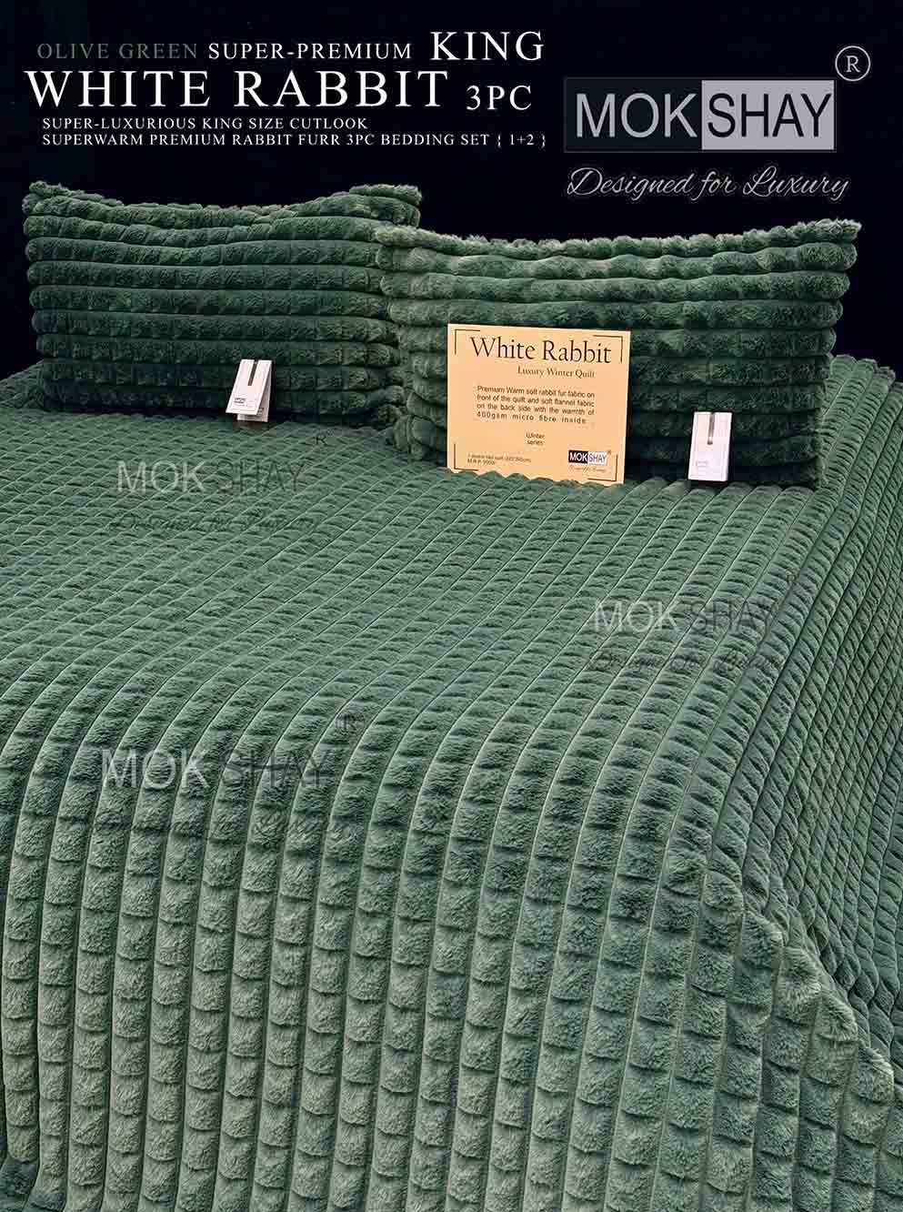 WHITE RABBIT • 600GSM KOREAN RABBIT FURR • SUPER-LUXURIOUS CUTLOOK SUPERWARM WINTER BEDSHEET SET { 1+2 }
