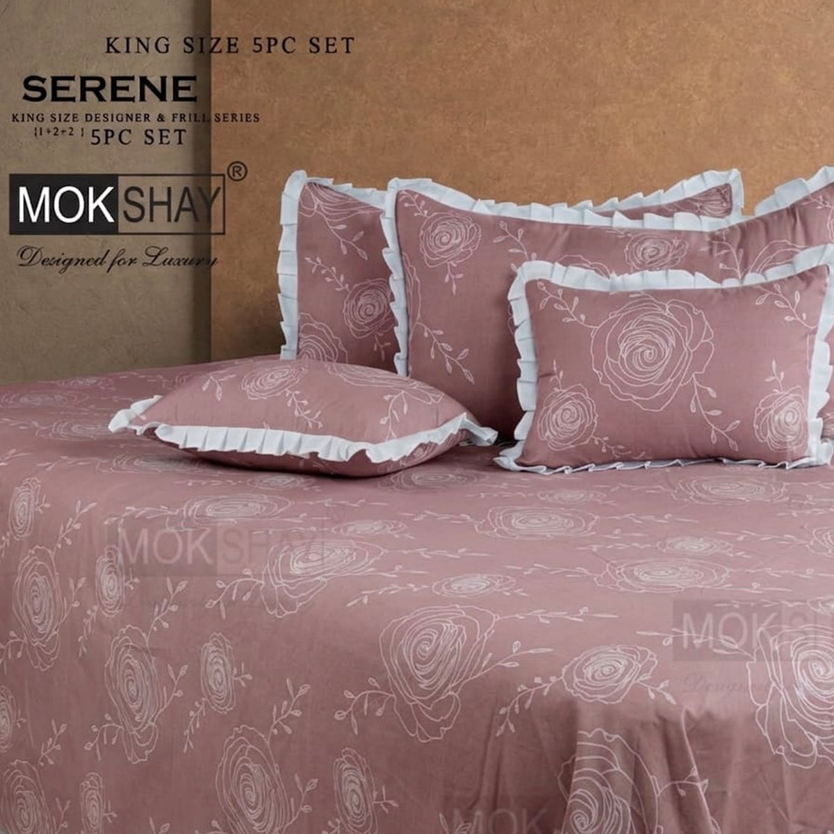 SERENE • PREMIUM KING SIZE DESIGNER FRILL SERIES 5PIECE BEDDING SET { 1+2+2 }