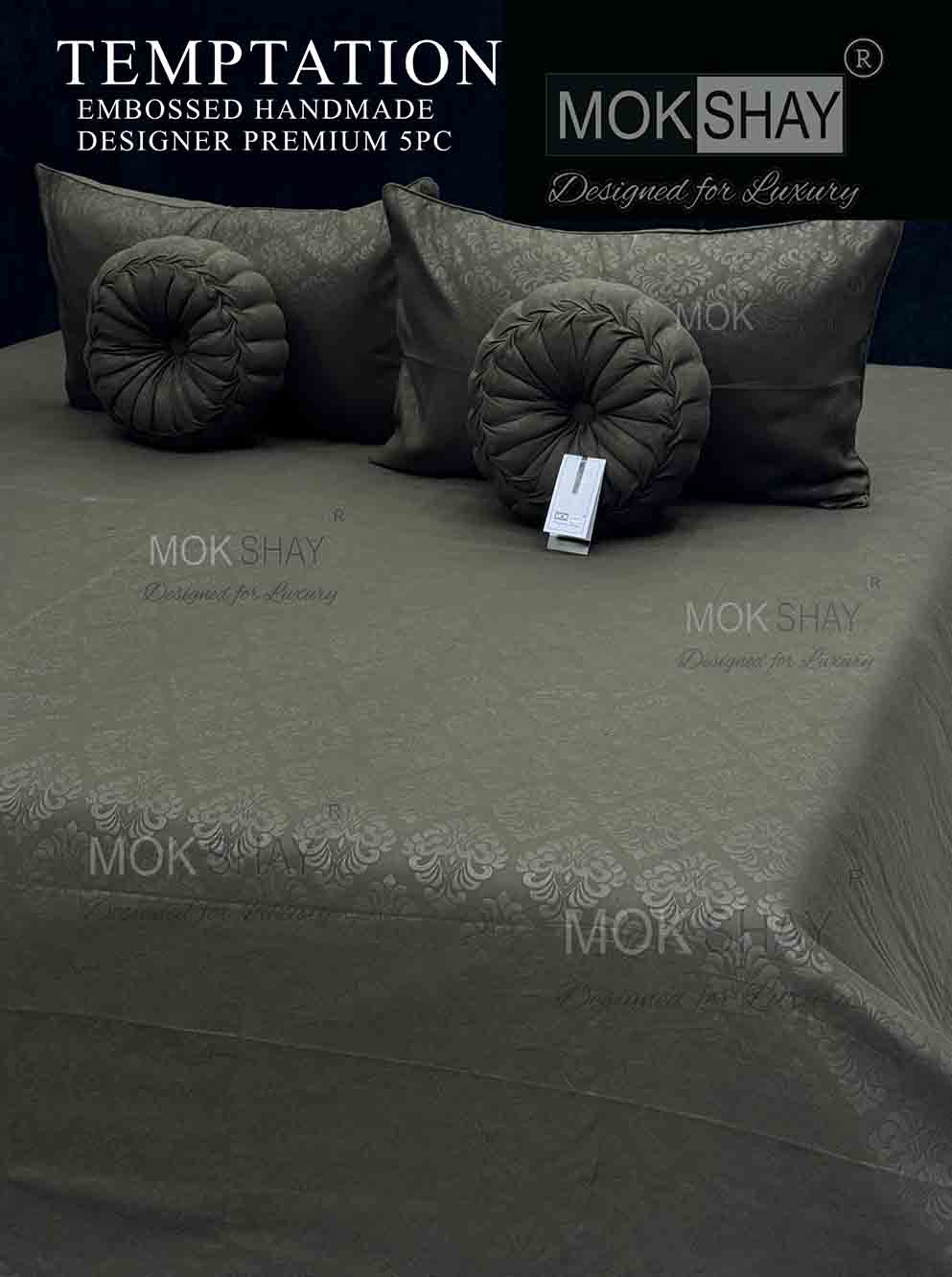TEMPTATION • PREMIUM SELF EMBOSSED SOLID PRINT DESIGNER HANDMADE CUSHION 5PIECE BEDDING SET