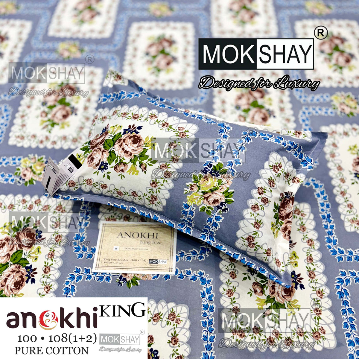 ANOKHI KING SIZE PURE COTTON BEDSHEET SET { 1+2 }
